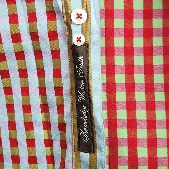 Robert Graham Red Green Silver Checkered Plaid Button Up Shirt Men's Size 2XL - Picture 5 of 9